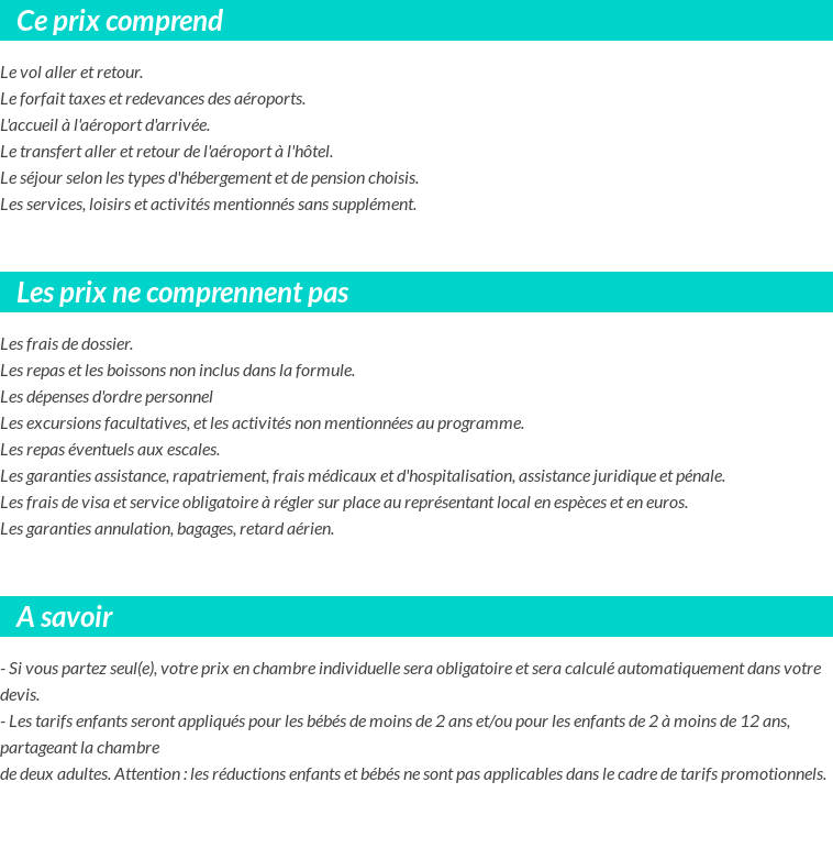 Conditions tarifaires