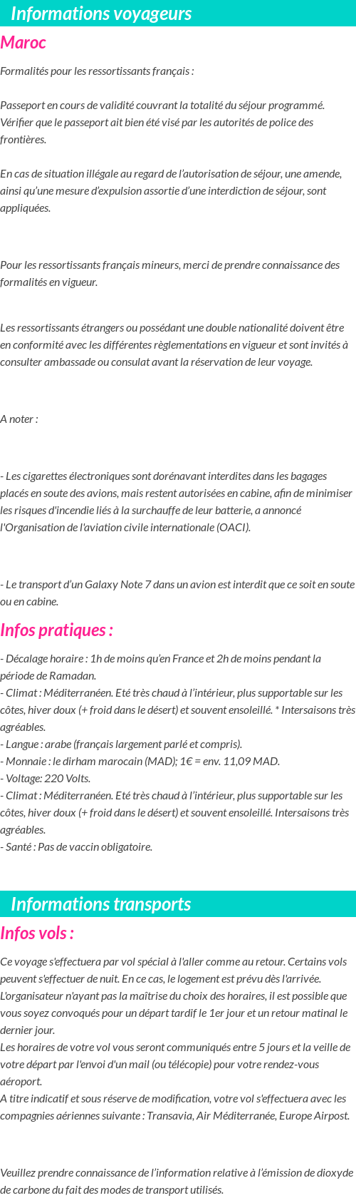 Formalités et infos voyageurs