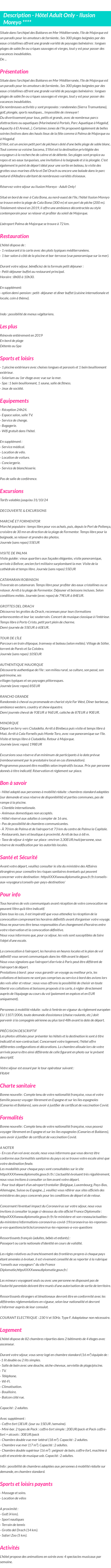 Détails du séjour