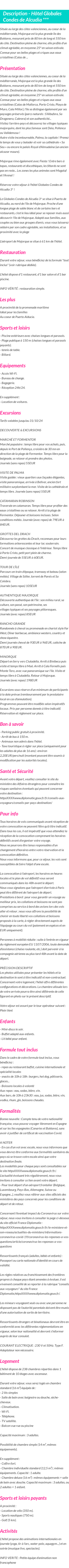 Détails du séjour
