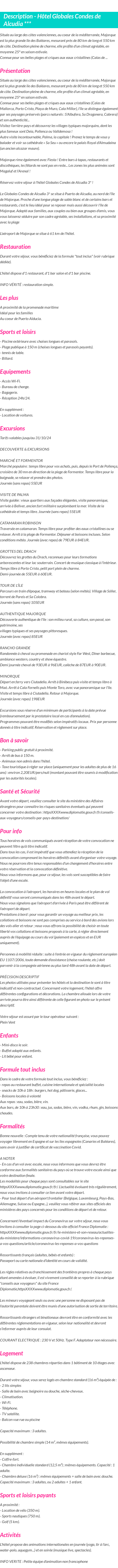 Détails du séjour