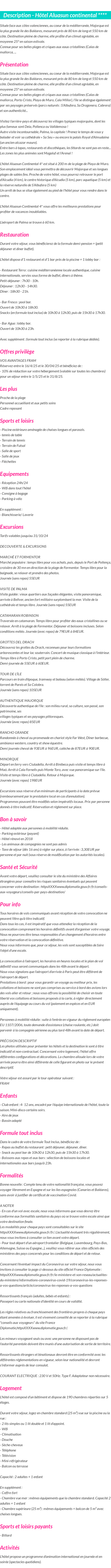 Détails du séjour