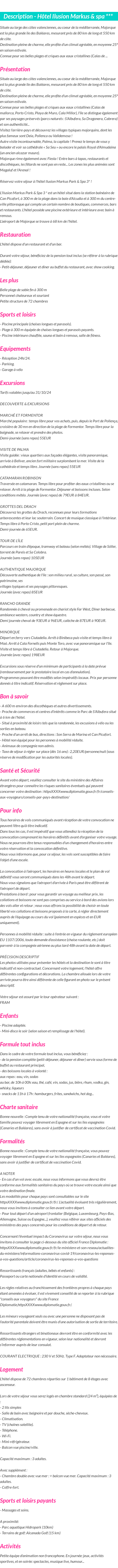 Détails du séjour