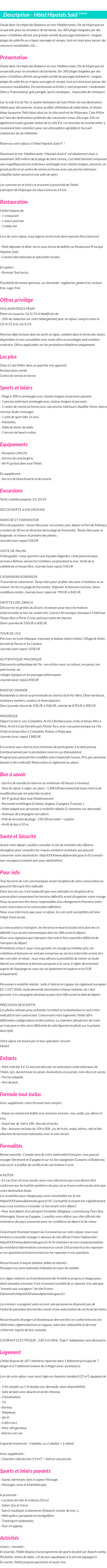 Détails du séjour
