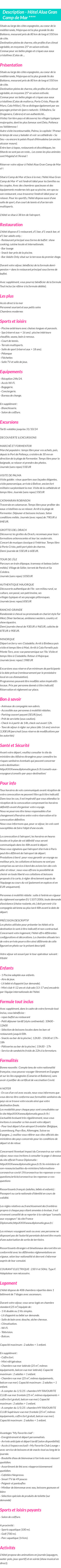 Détails du séjour