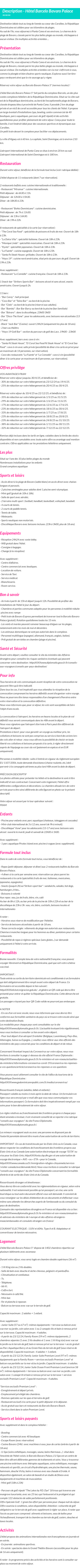 Détails du séjour