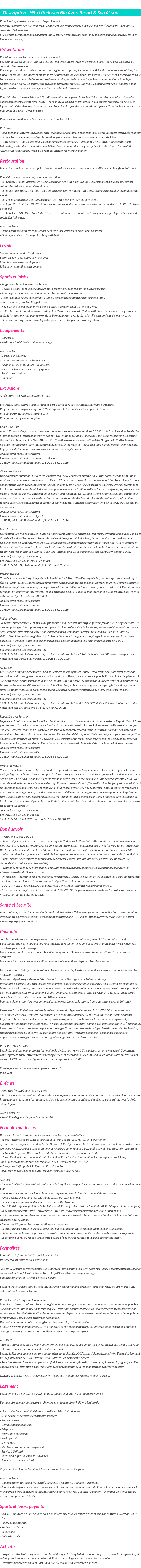 Détails du séjour