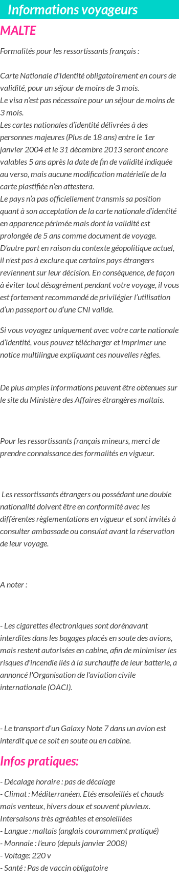 Formalités et infos voyageurs