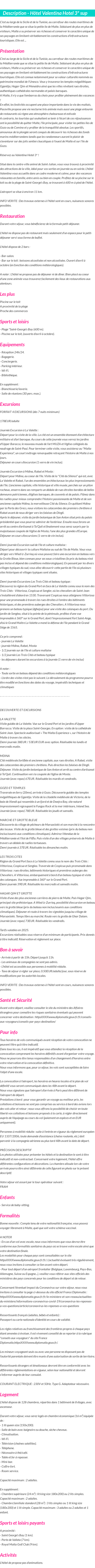 Détails du séjour