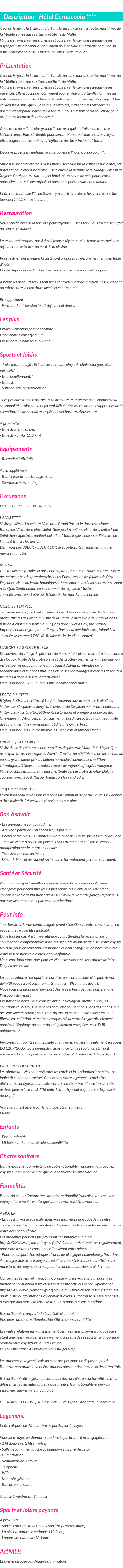 Détails du séjour
