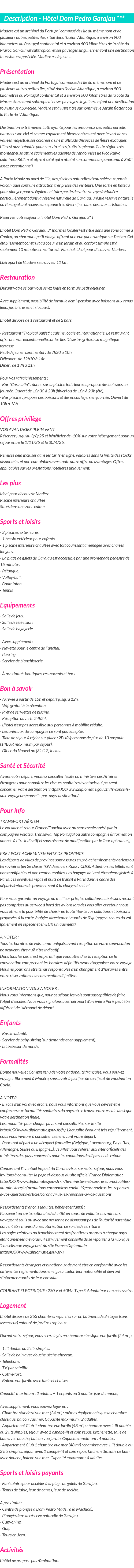 Détails du séjour