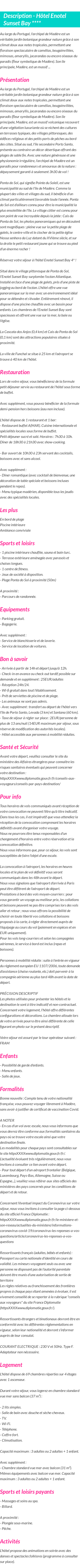 Détails du séjour