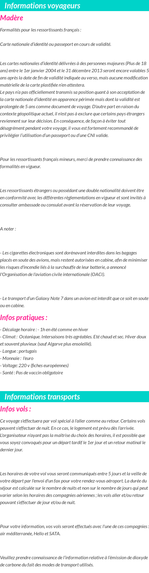 Formalités et infos voyageurs