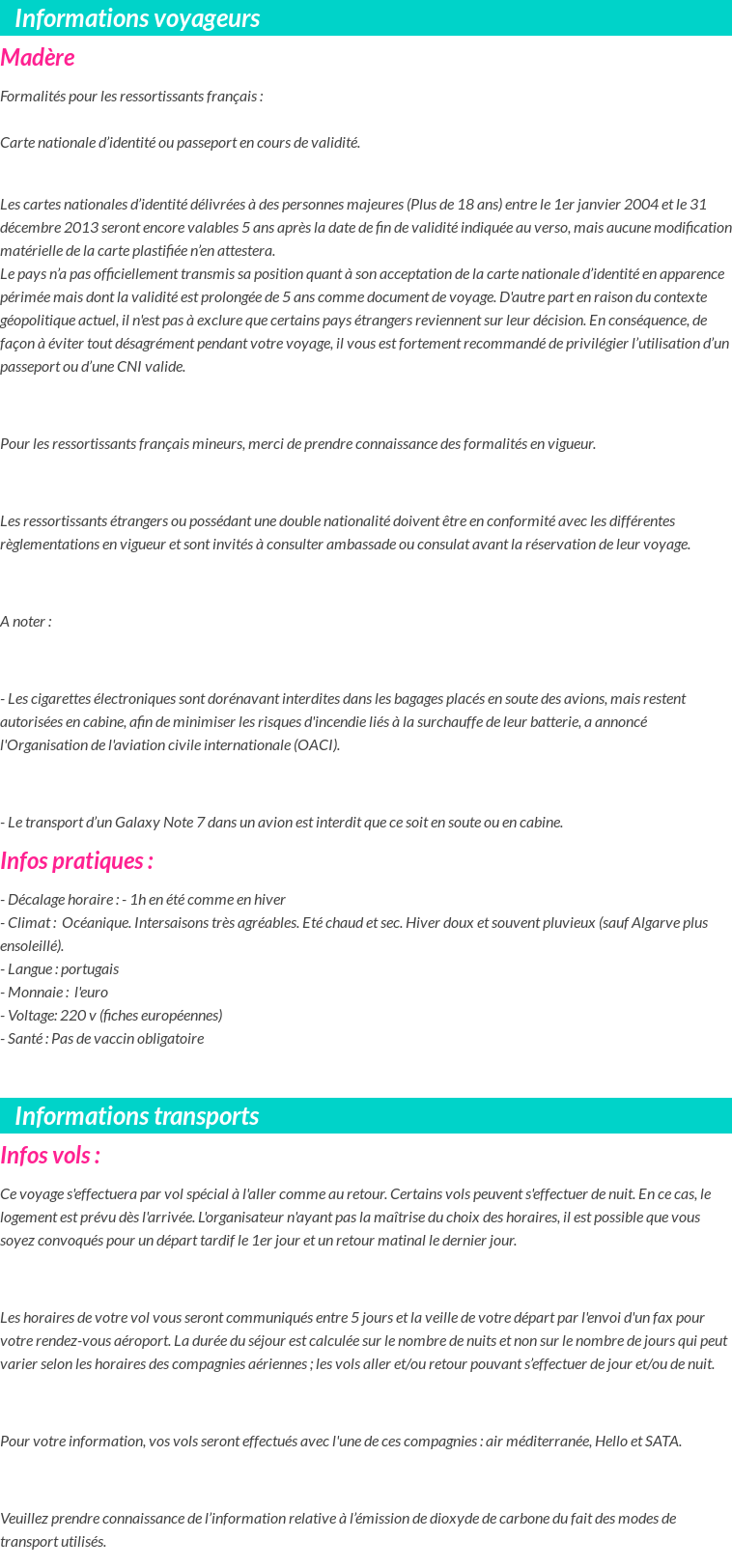 Formalités et infos voyageurs