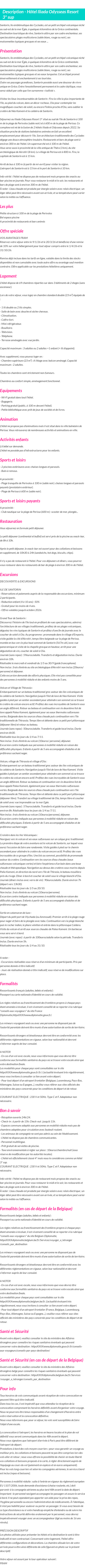 Détails du séjour