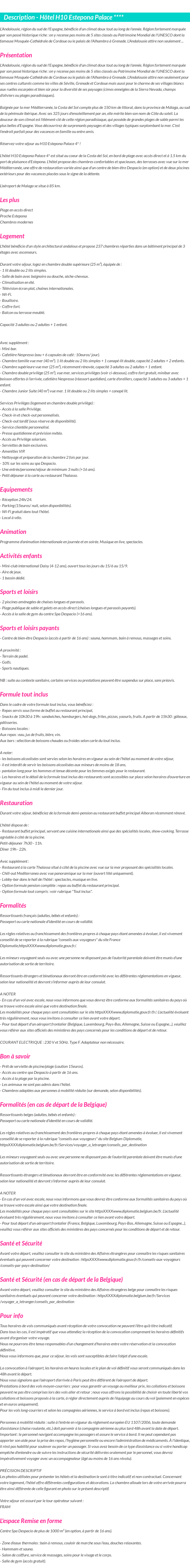 Détails du séjour