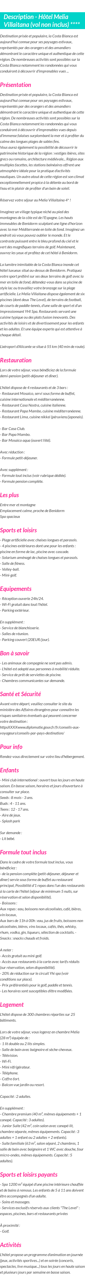 Détails du séjour