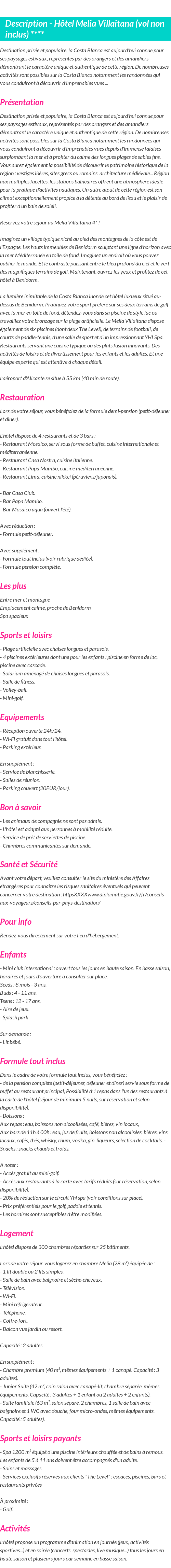 Détails du séjour