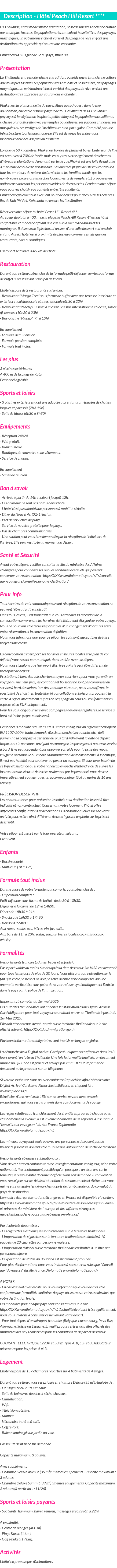 Détails du séjour