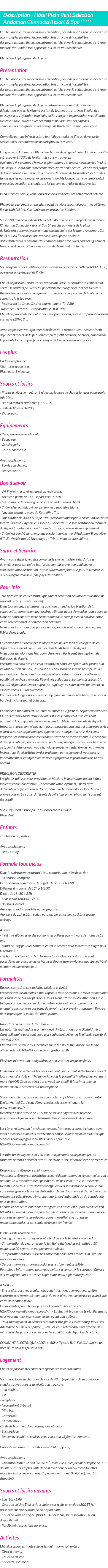 Détails du séjour