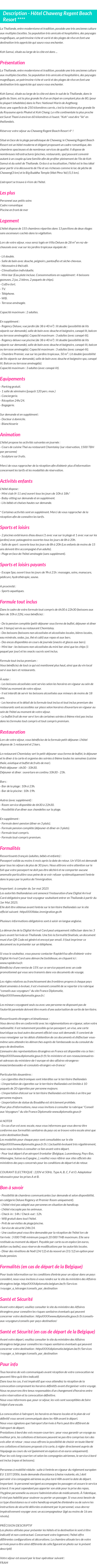Détails du séjour