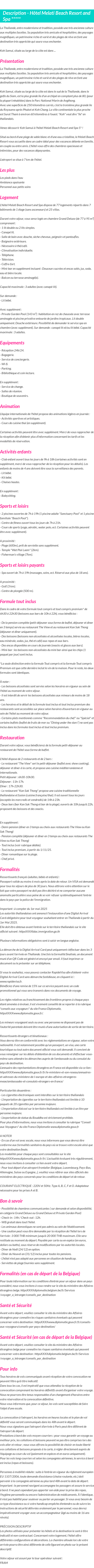 Détails du séjour
