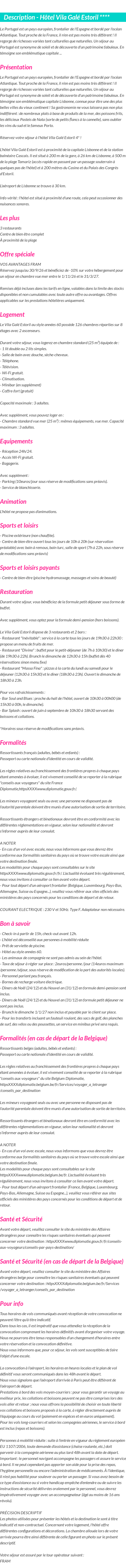 Détails du séjour