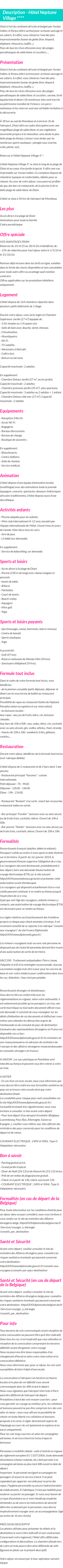 Détails du séjour