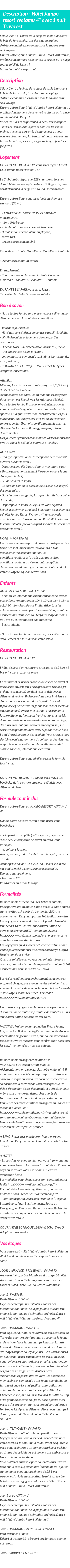Détails du séjour