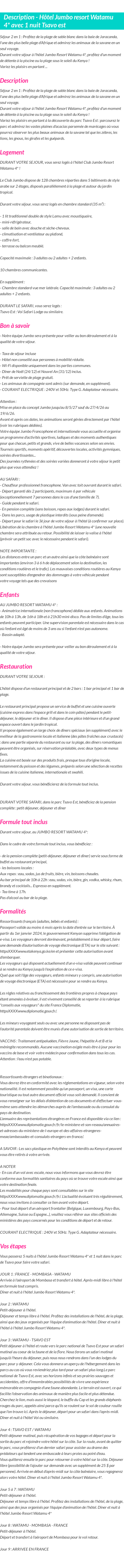 Détails du séjour
