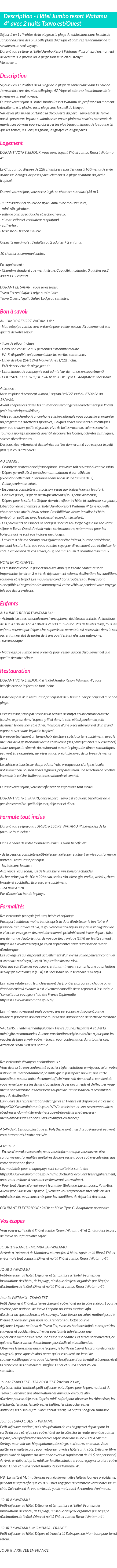 Détails du séjour
