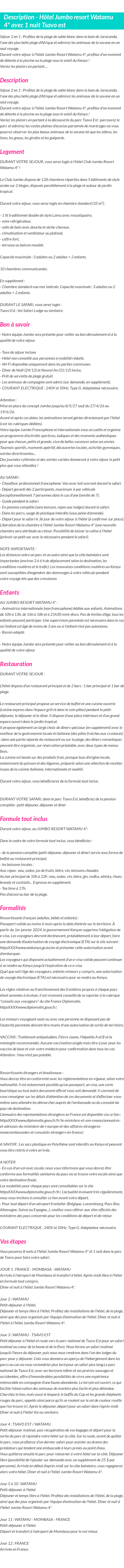 Détails du séjour
