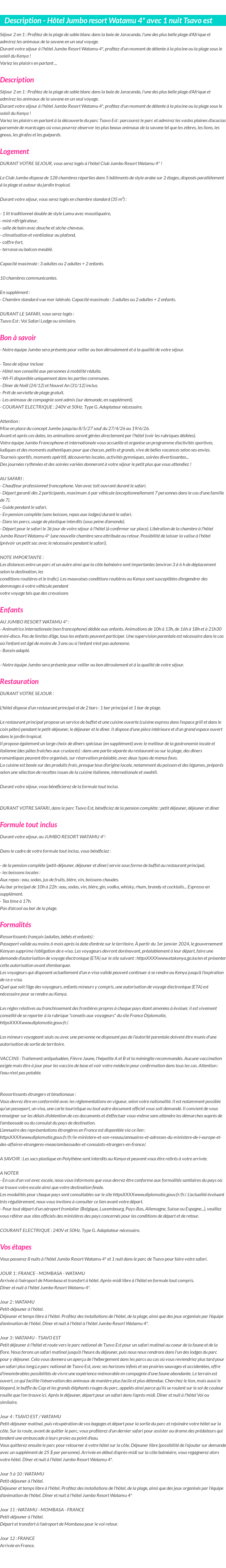 Détails du séjour