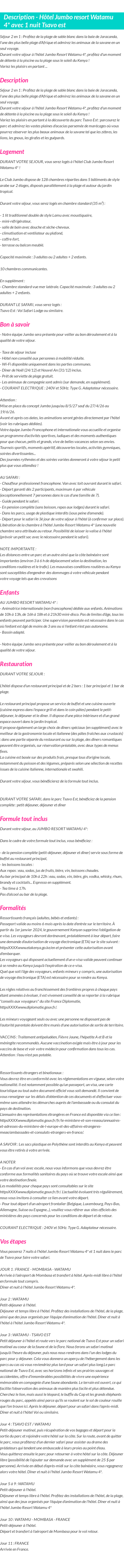 Détails du séjour
