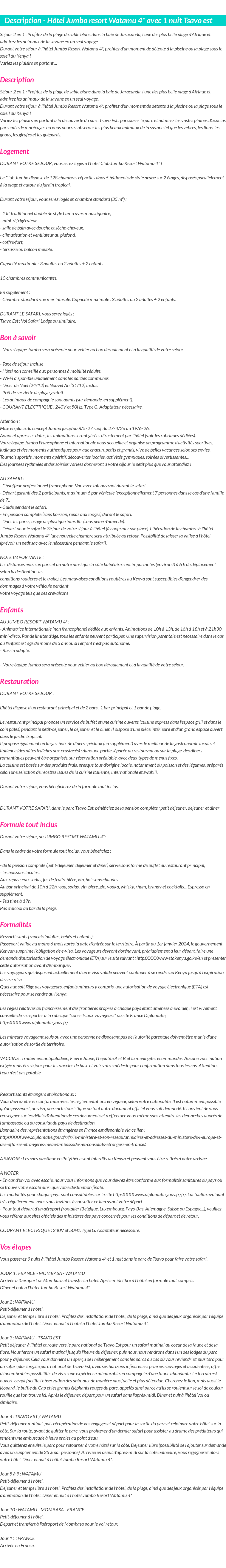 Détails du séjour
