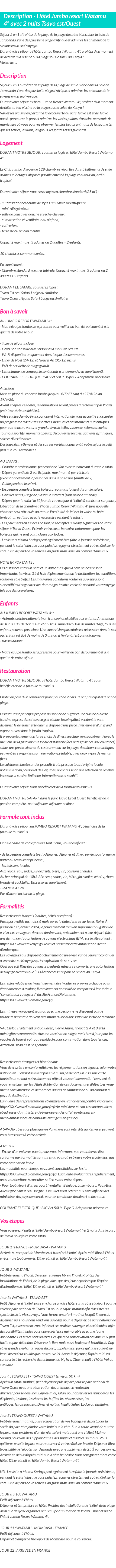Détails du séjour