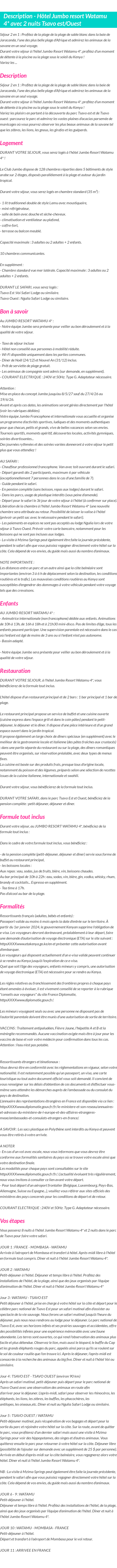 Détails du séjour