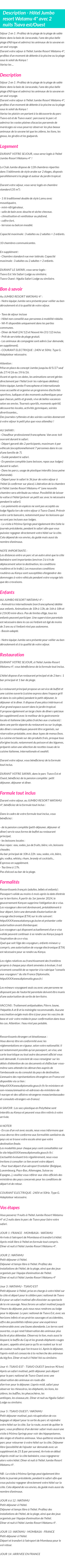Détails du séjour