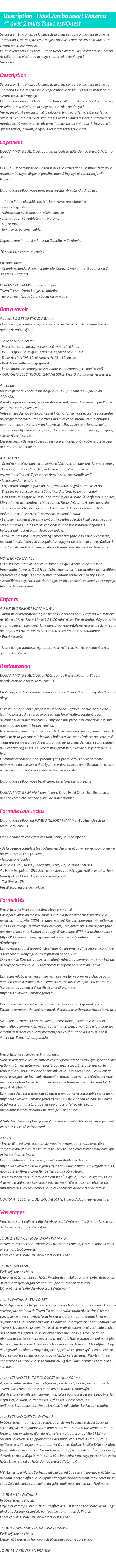 Détails du séjour