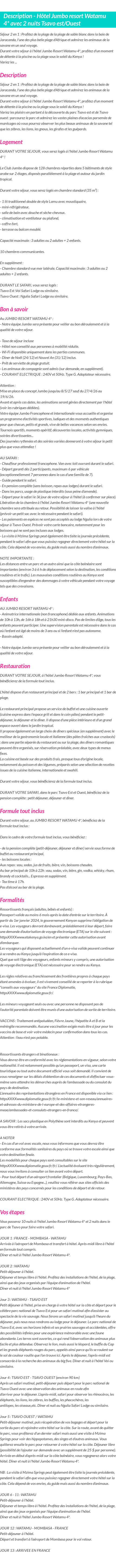 Détails du séjour