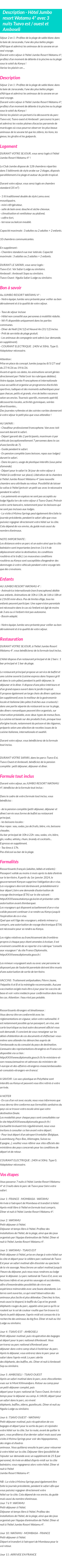 Détails du séjour