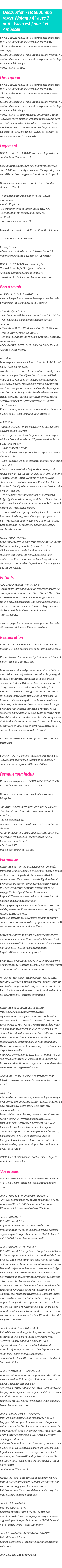 Détails du séjour