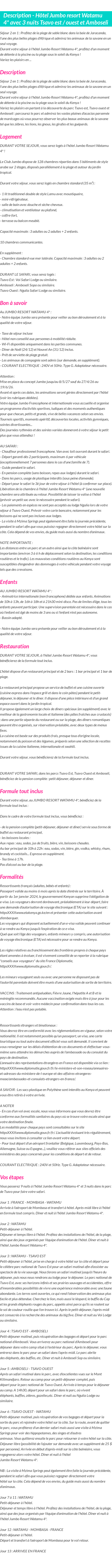 Détails du séjour