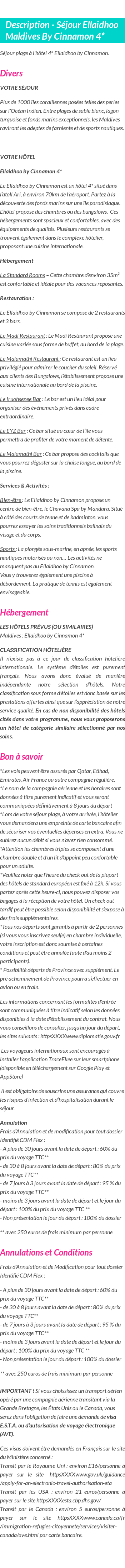 Détails du séjour