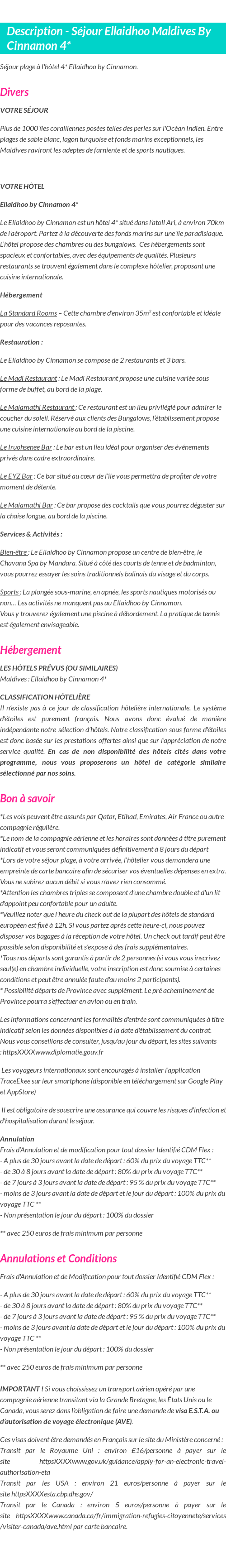 Détails du séjour