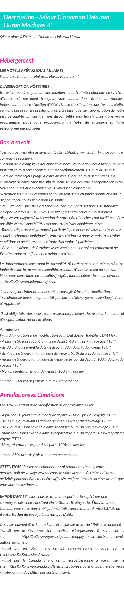 Détails du séjour