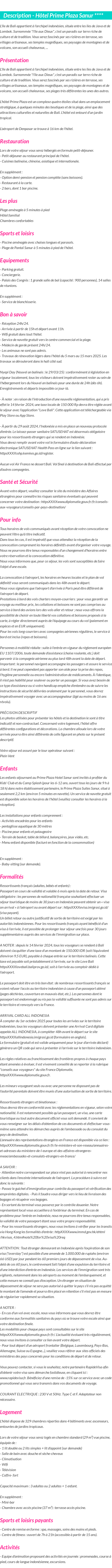 Détails du séjour