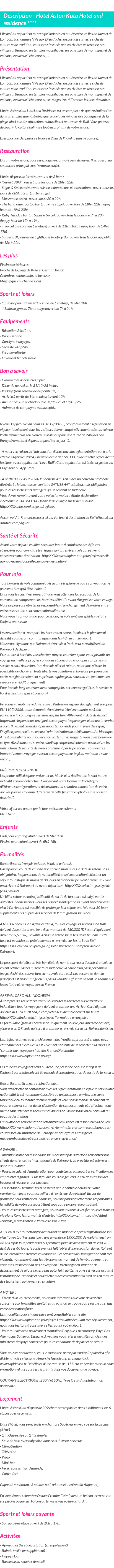 Détails du séjour