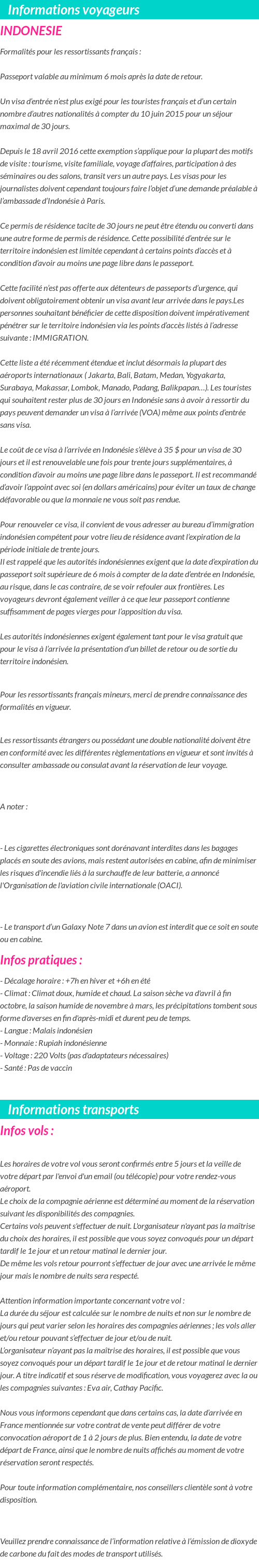 Formalités et infos voyageurs