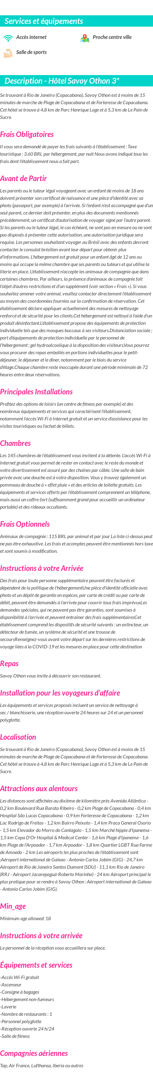Détails du séjour